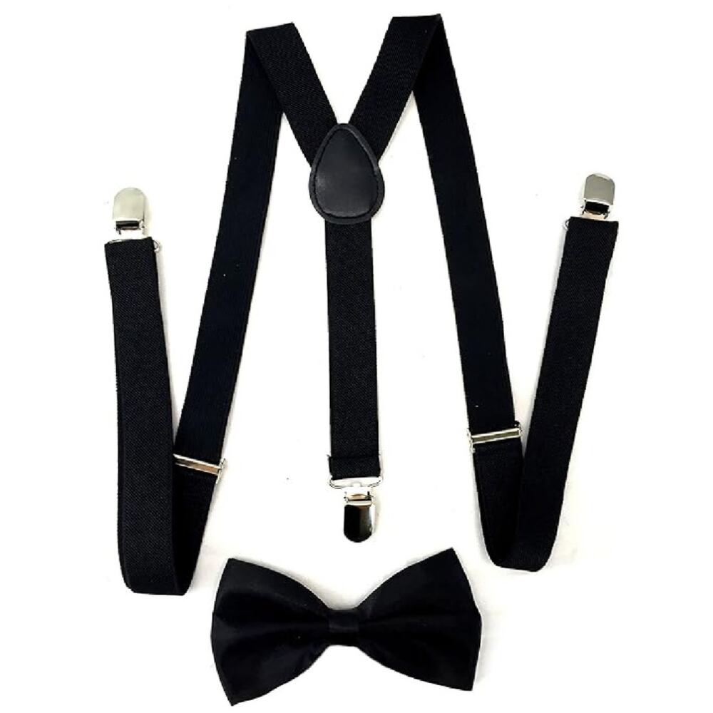 Premium Quality 1 Inch Suspender & 4.5 Inch Bowtie Combo Set, Mens Womens Unisex